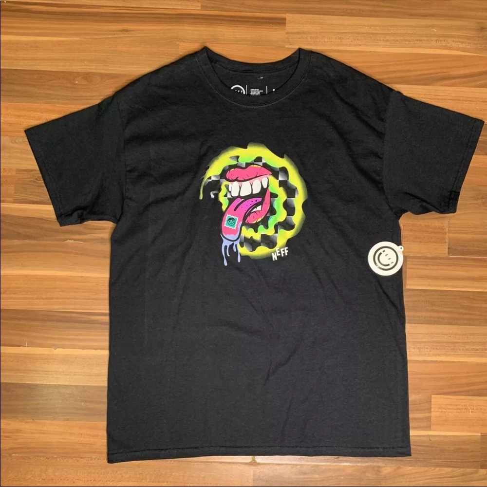 New Neff Men's Large Black Trippy Short Sleeve Crewneck Graphic Print T-Shirt !